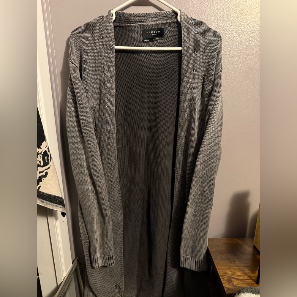 Gray Open-Front Cardigan